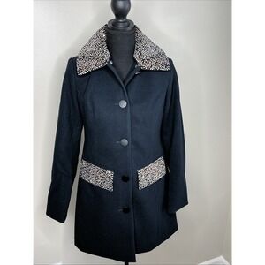 Colleen Lopez Women's Embellished Faux Wool Coat Black Long Sleeve Size XXS
